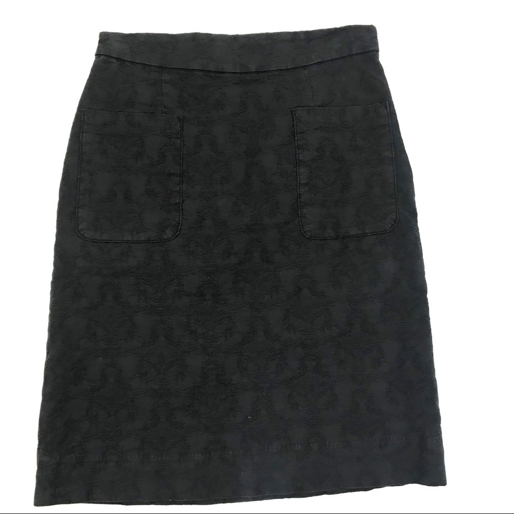 ANTHROPOLOGIE Moulinette Soeurs Navy Blue Brocade Pencil Skirt